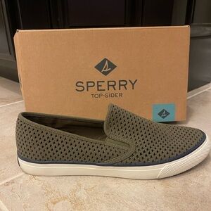 Sperry Seaside Scale Olive Green Slip-On Flats